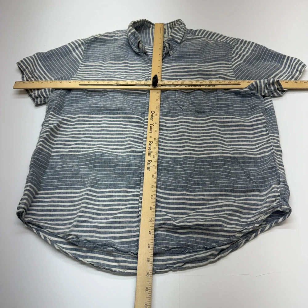 J Crew Irish Linen Button Down Shirt Mens XL Blue Striped Coastal Preppy
